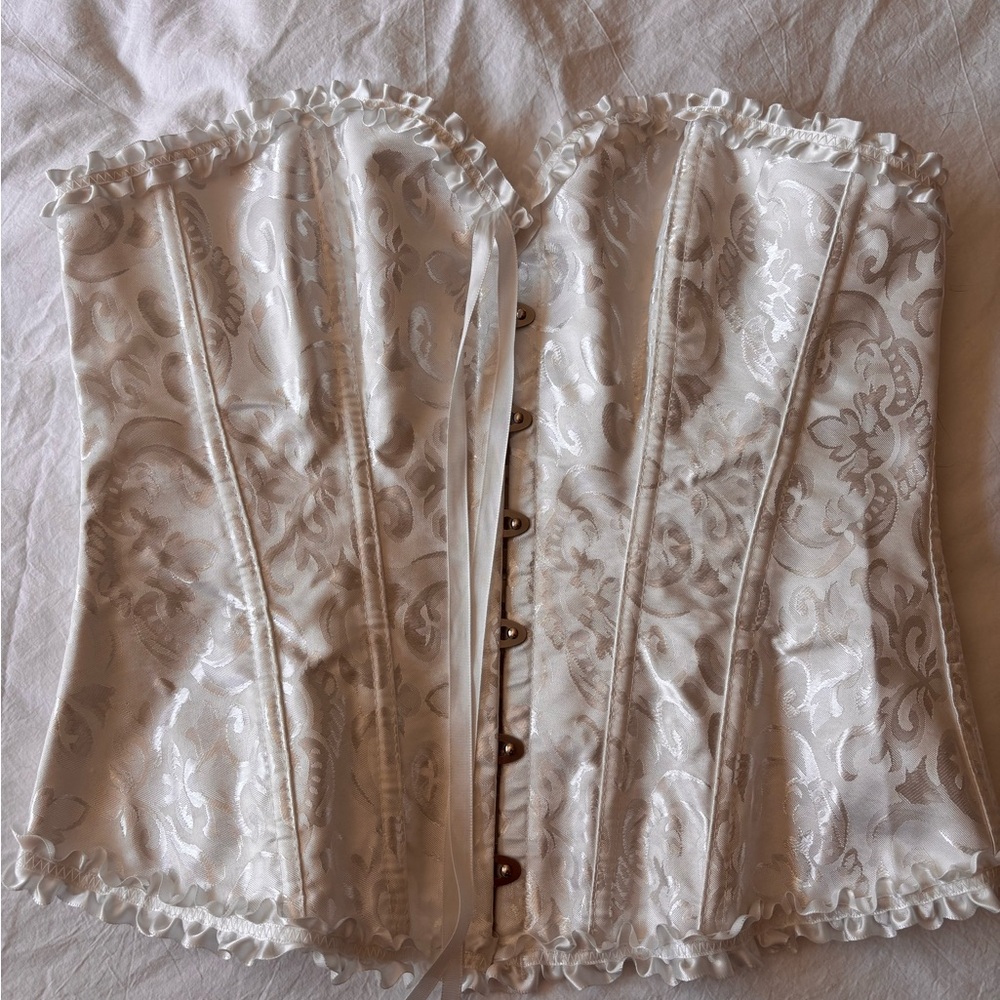 Vintage Inspired Ivory Satin Brocade Corset Top | Size S